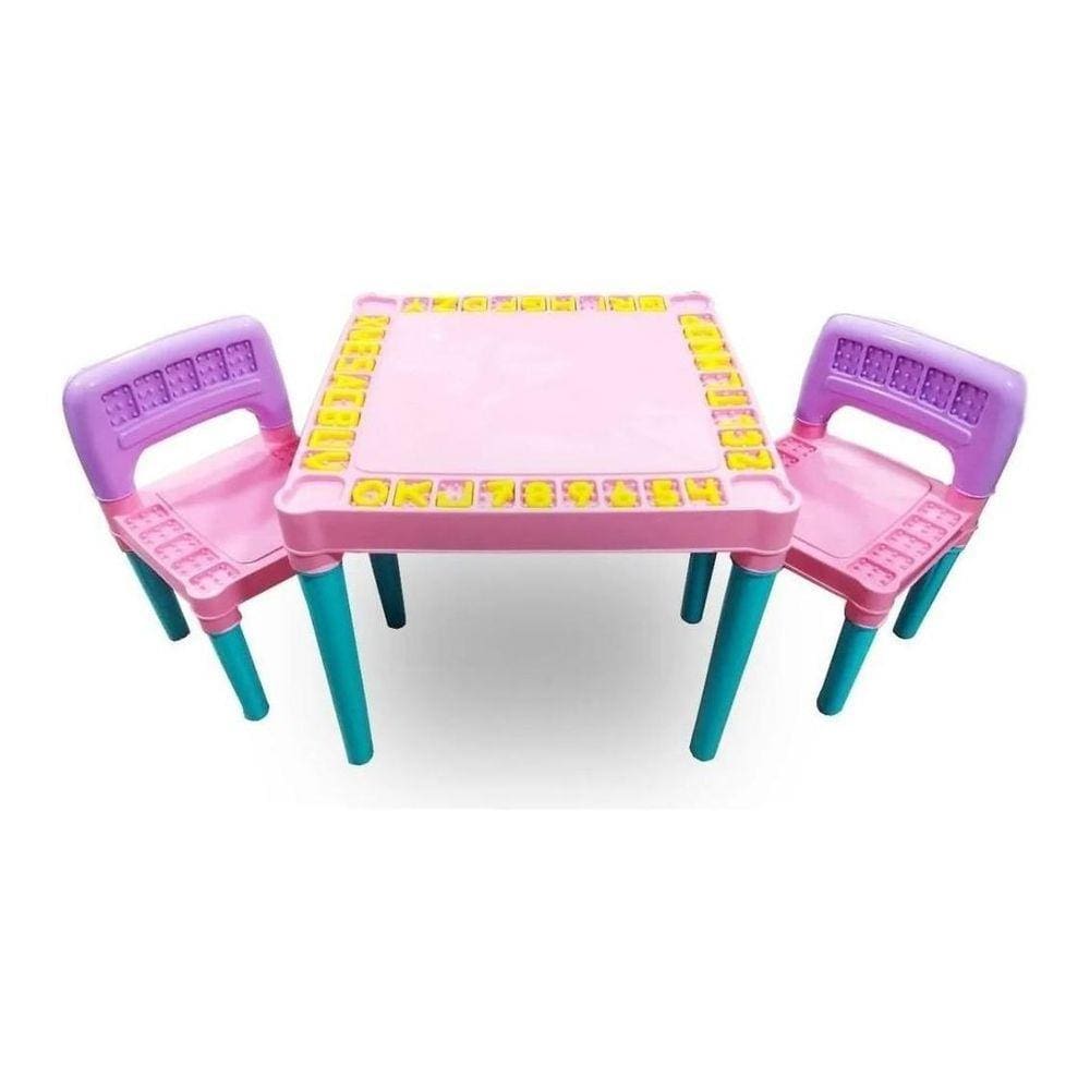 Mesa De Atividades Infantil Rosa Com 2 Cadeiras Desmontável