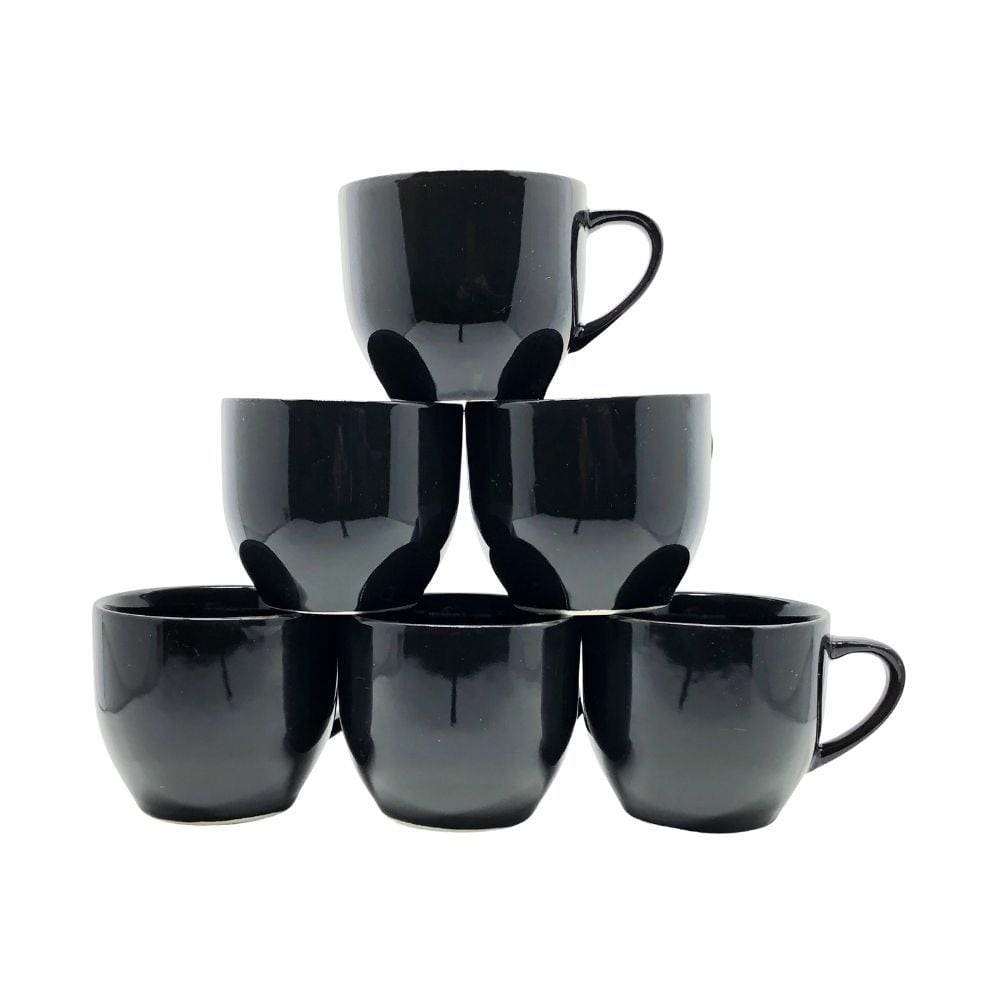 Jogo 6 Xicara Cha Café Preta Porcelana 170ml Preto