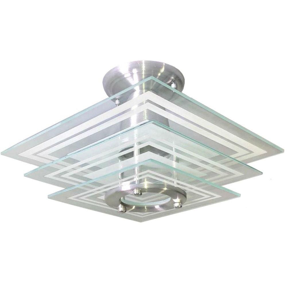 Luminária Plafon Quadrado 3 Vidros Branco