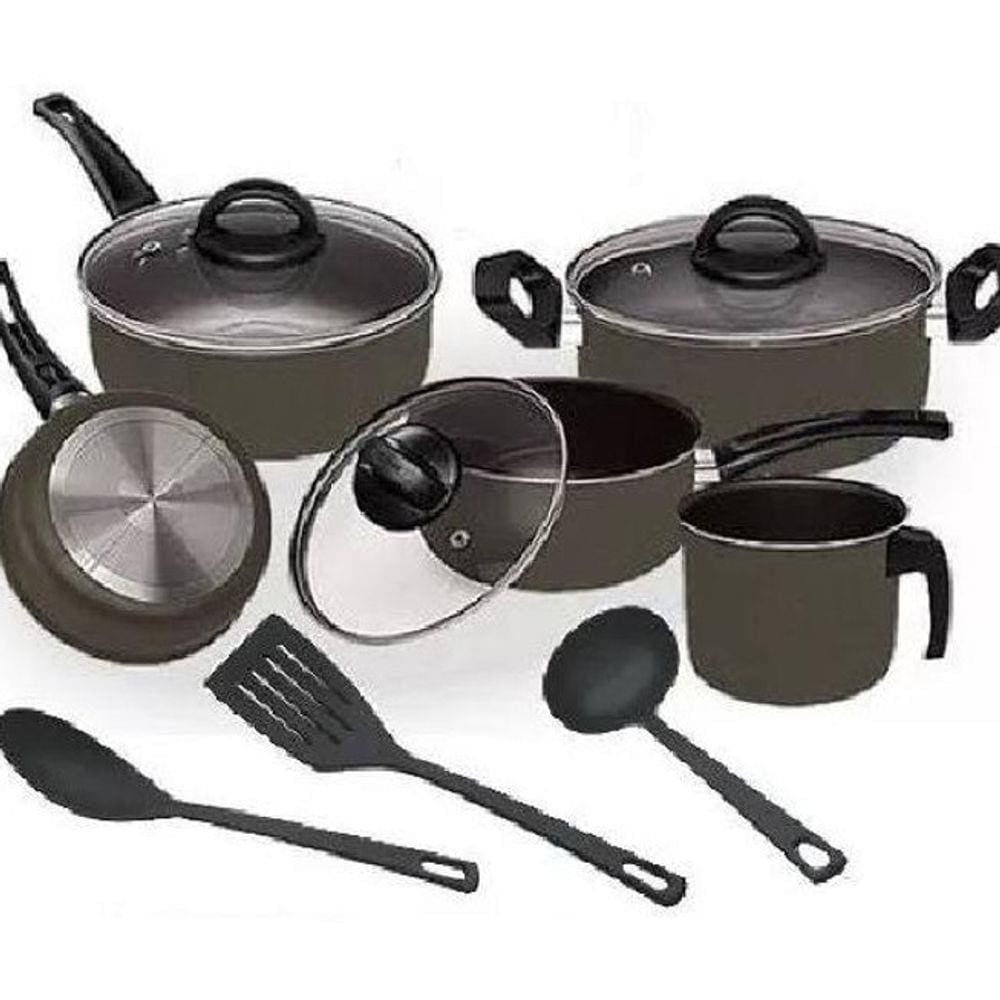Jogo De Panelas 08 Peças Preto Antiaderente Elegan
