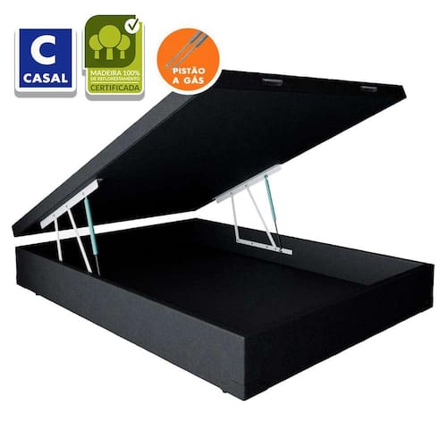 Cama Box Baú Casal 138x188x43 Premium Sintético Preto