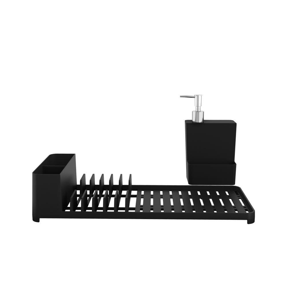 Kit escorredor de louças dispenser preto 41,7x16,9x21cm Coza