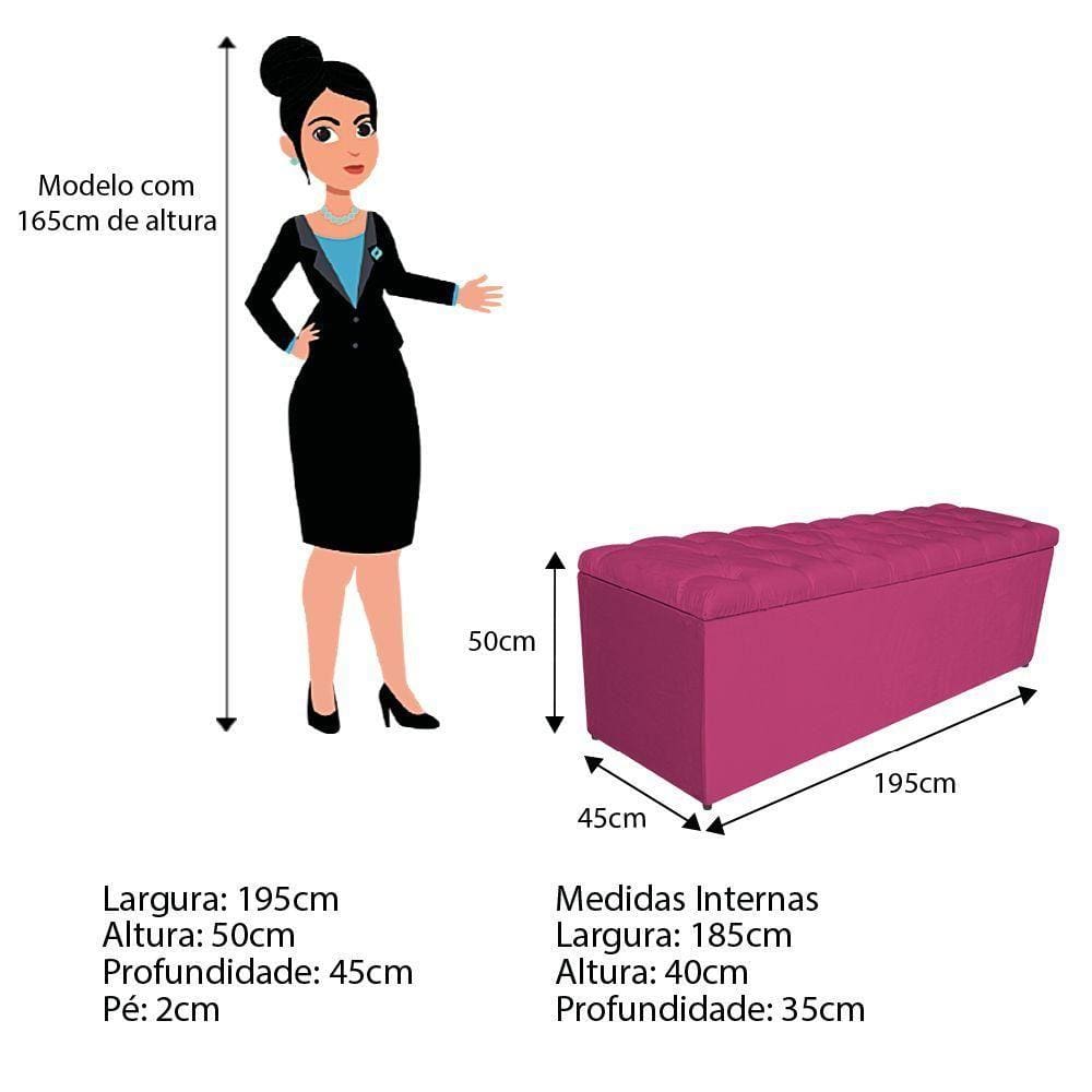Calçadeira Liverpool 195cm King Size Suede Pink