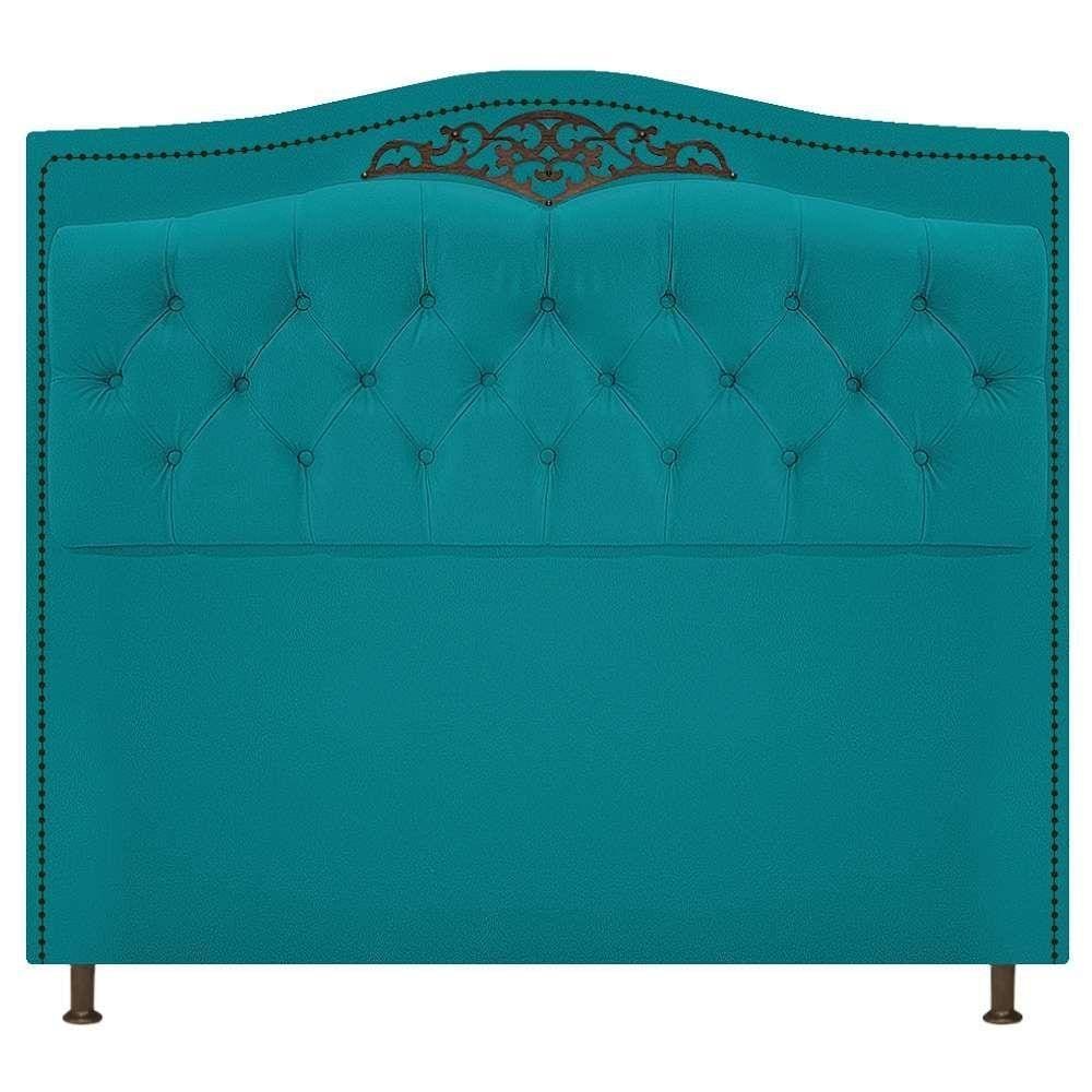 Cabeceira Estofada Yasmim 90cm Azul Turquesa