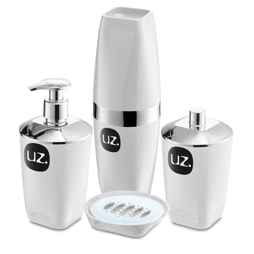 Kit Higiene Premium 4 Peças Banheiro Com Porta Escova Sabonete Líquido Porta Algodão E Saboneteira Uz