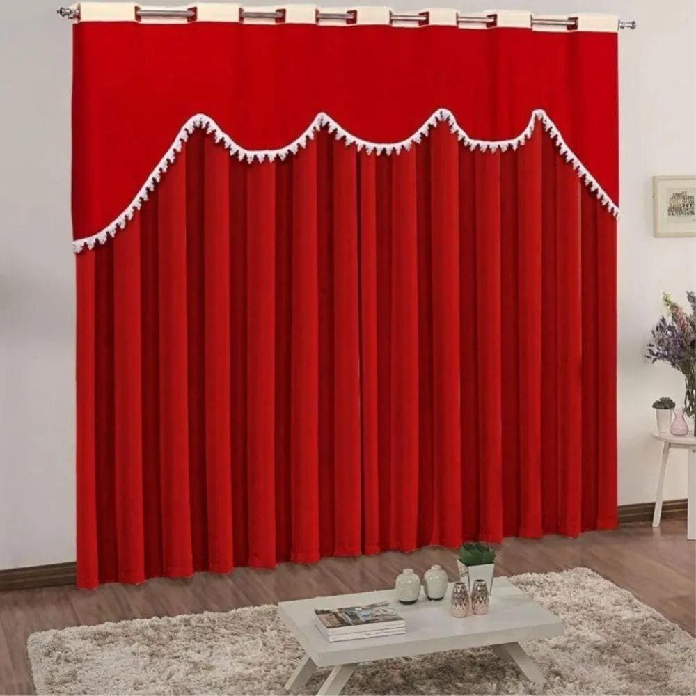 Cortina Celine para Varão em Malha 2,00m x 1,70m Sala Quarto - Vermelha