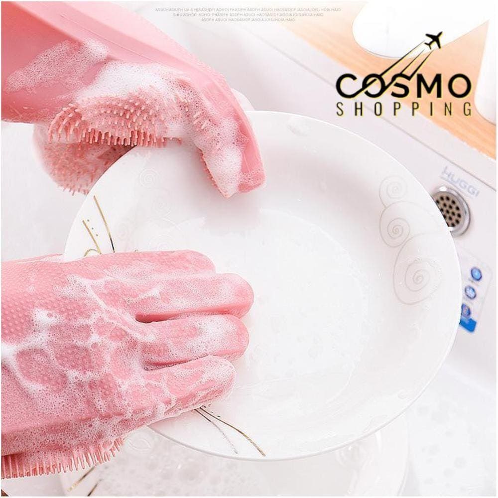 Luva Mágica De Silicone Para Lavar Louça Cerdas Esponja Rosa