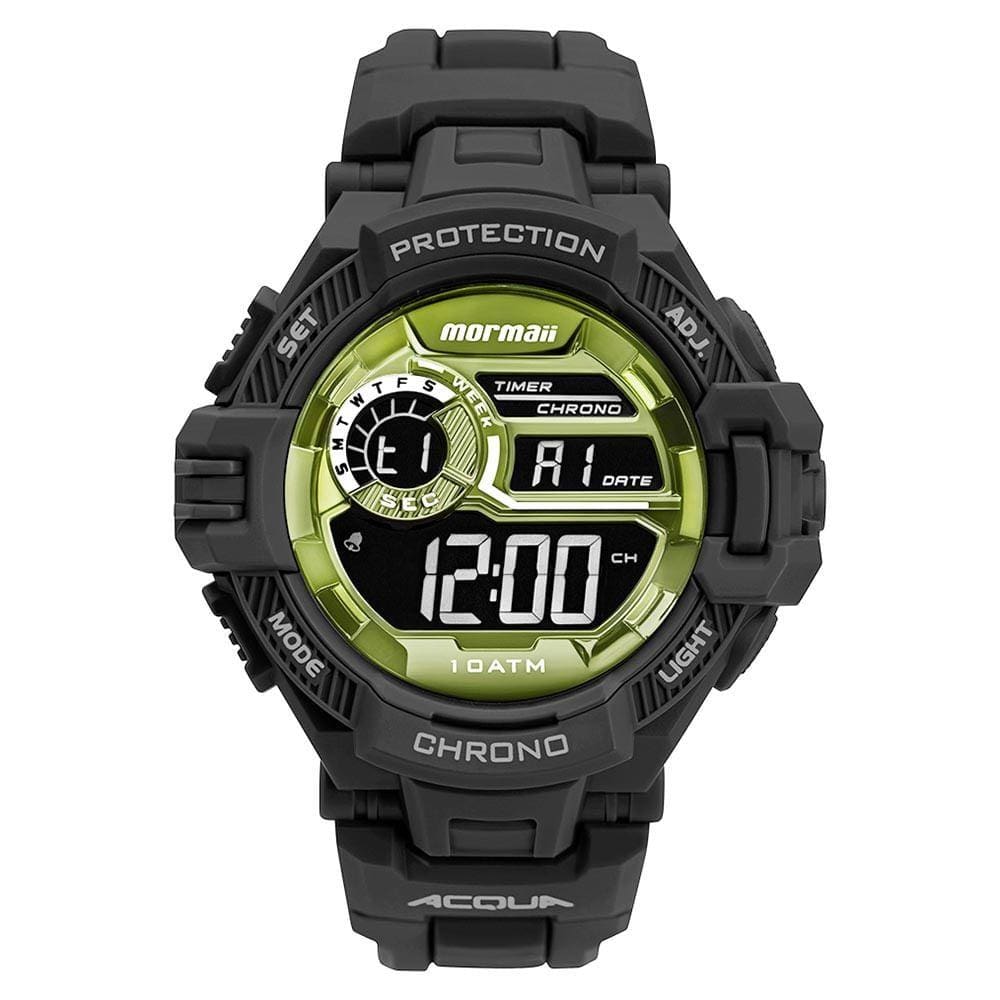 Relógio MORMAII masculino digital preto verde MO1134AB/8V