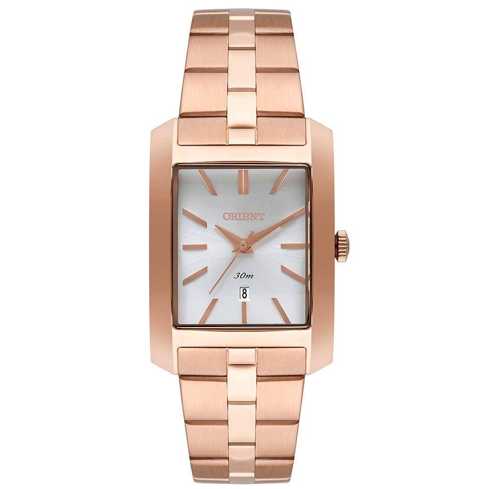 Relógio ORIENT feminino retangular rosê LRSS1004 S1RX