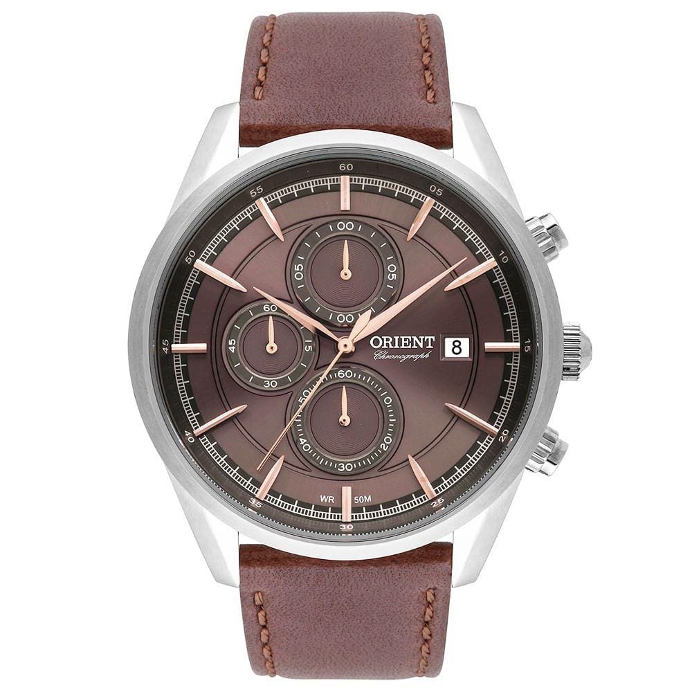 Relógio ORIENT masculino cronógrafo couro MBSCC053 N1NX