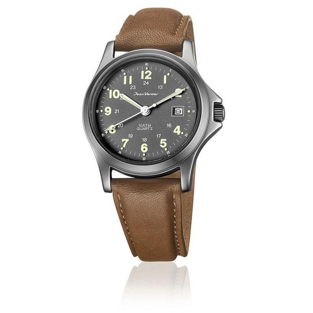 Relógio De Pulso Jean Vernier Masculino Couro Marrom Jv01331