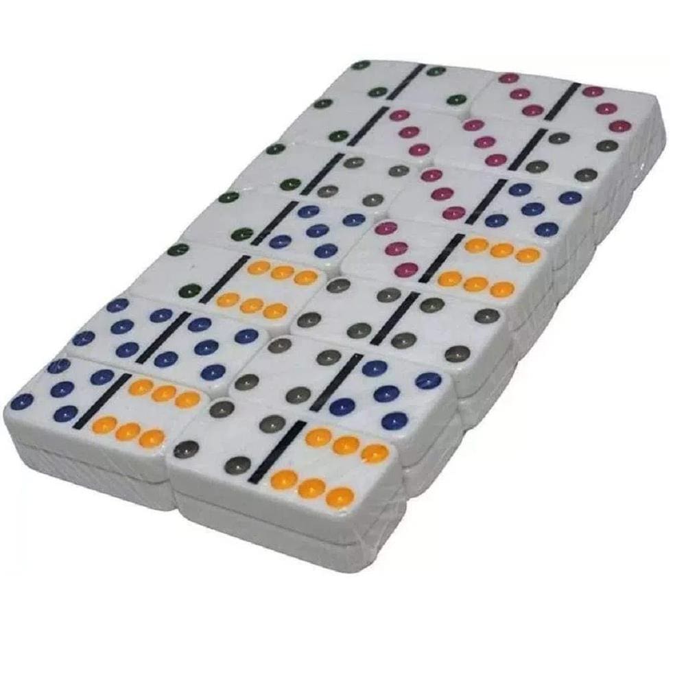 Jogo Domino Colorido com 28 Peças Estojo em Alumínio.