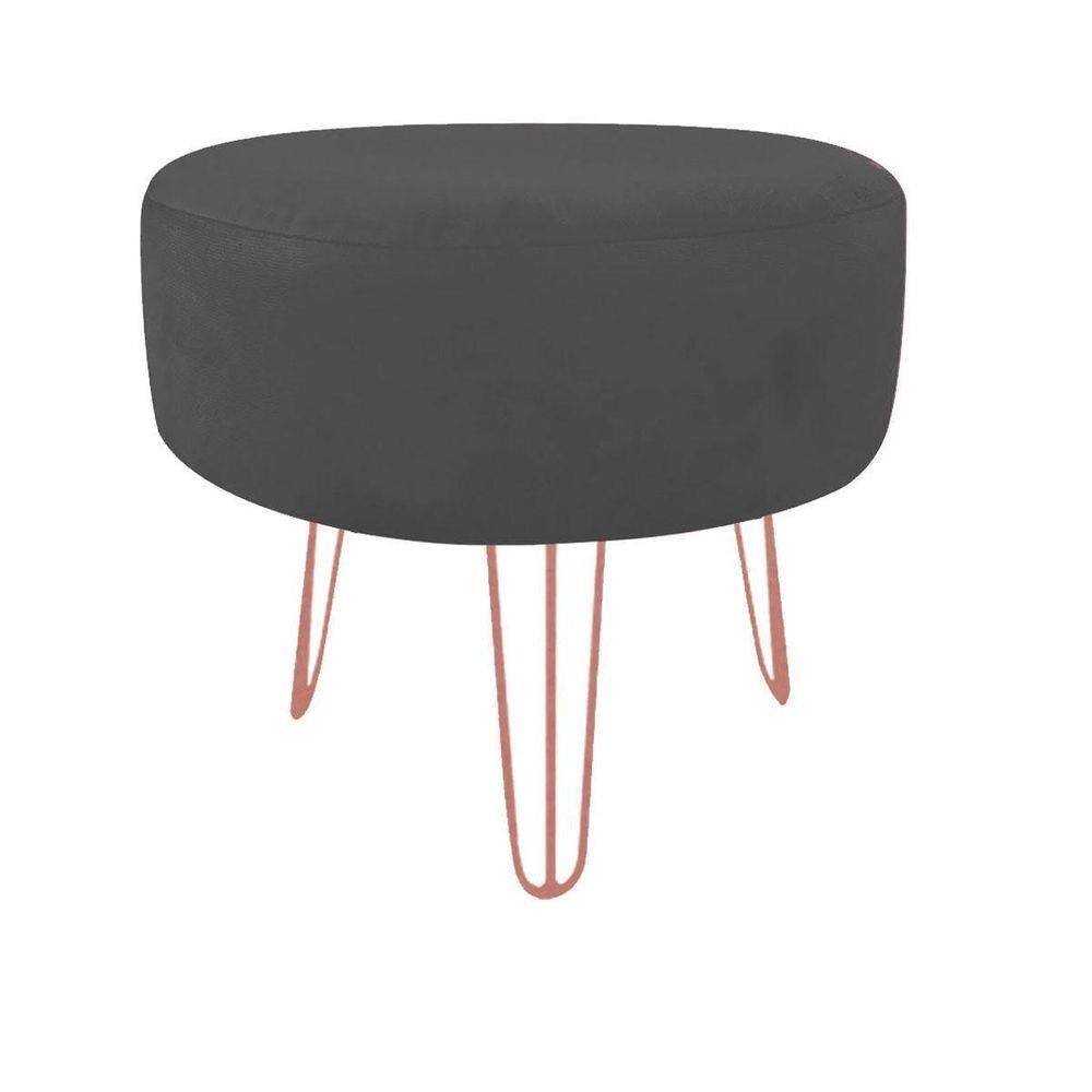 Pufe Puff Para Penteadeira Suede Preto Pés Rose Gold Luxo