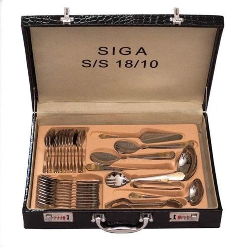 Faqueiro Inox Luxo 84 Peças Dourado Com Maleta