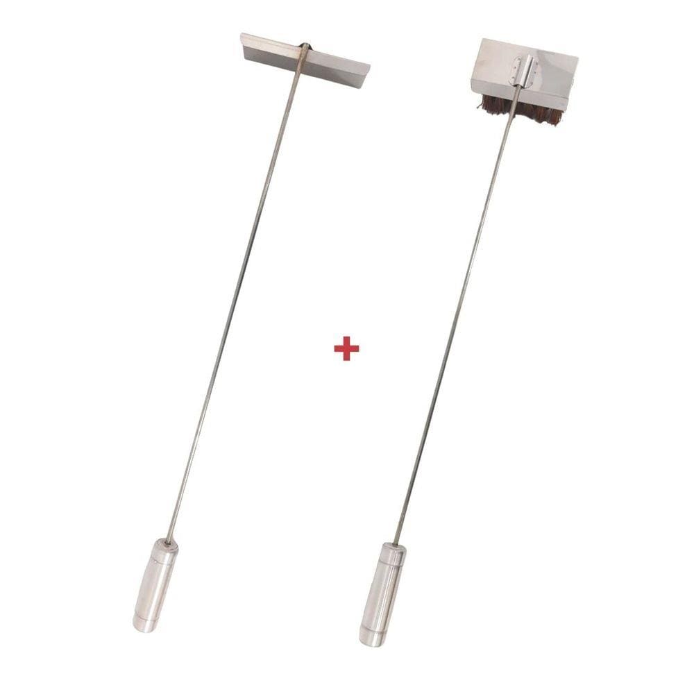 Kit Inox Vassoura Piaçava E Rodo de Limpeza Fornos, Pizza