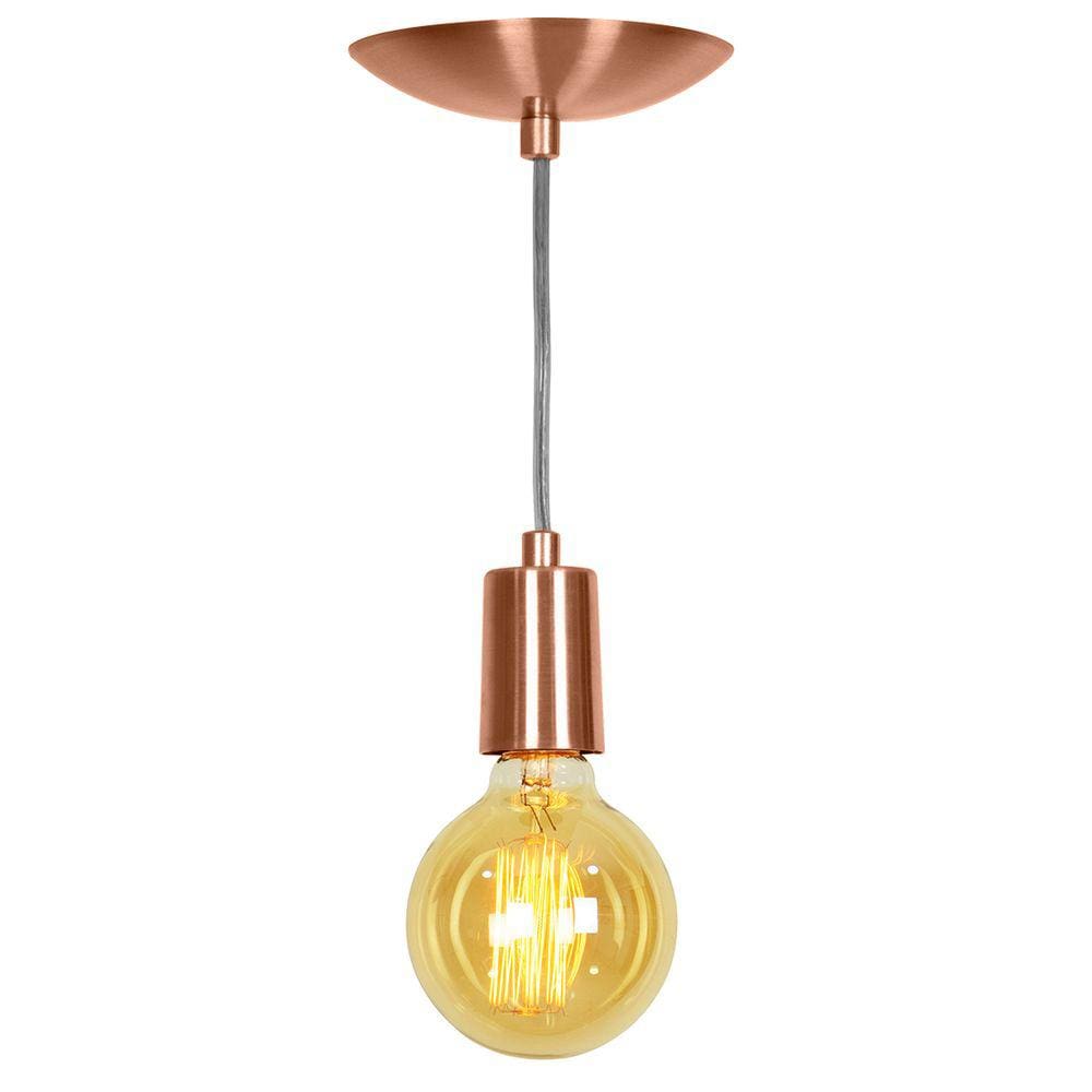 Lustre Pendente Tubo Cilindro Alumínio Cobre Fio 1.20m