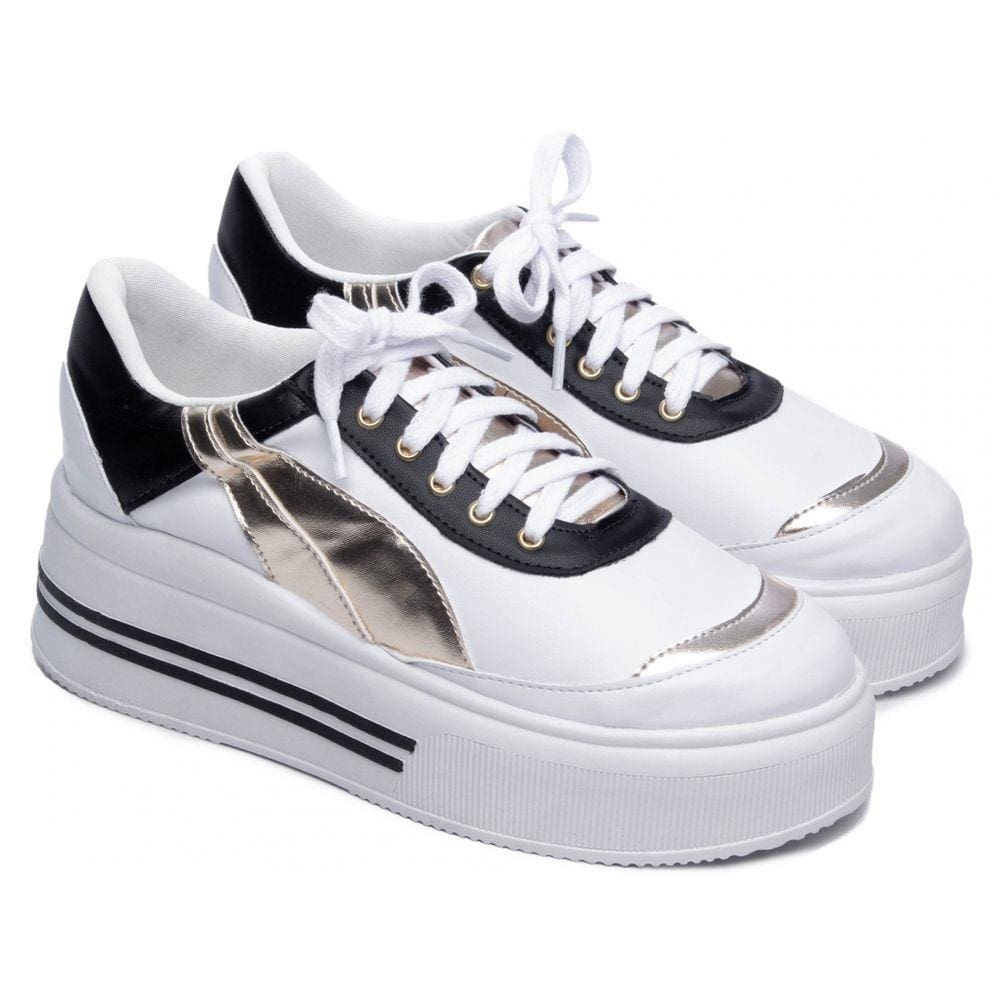 Tênis Feminino Branco com Dourado