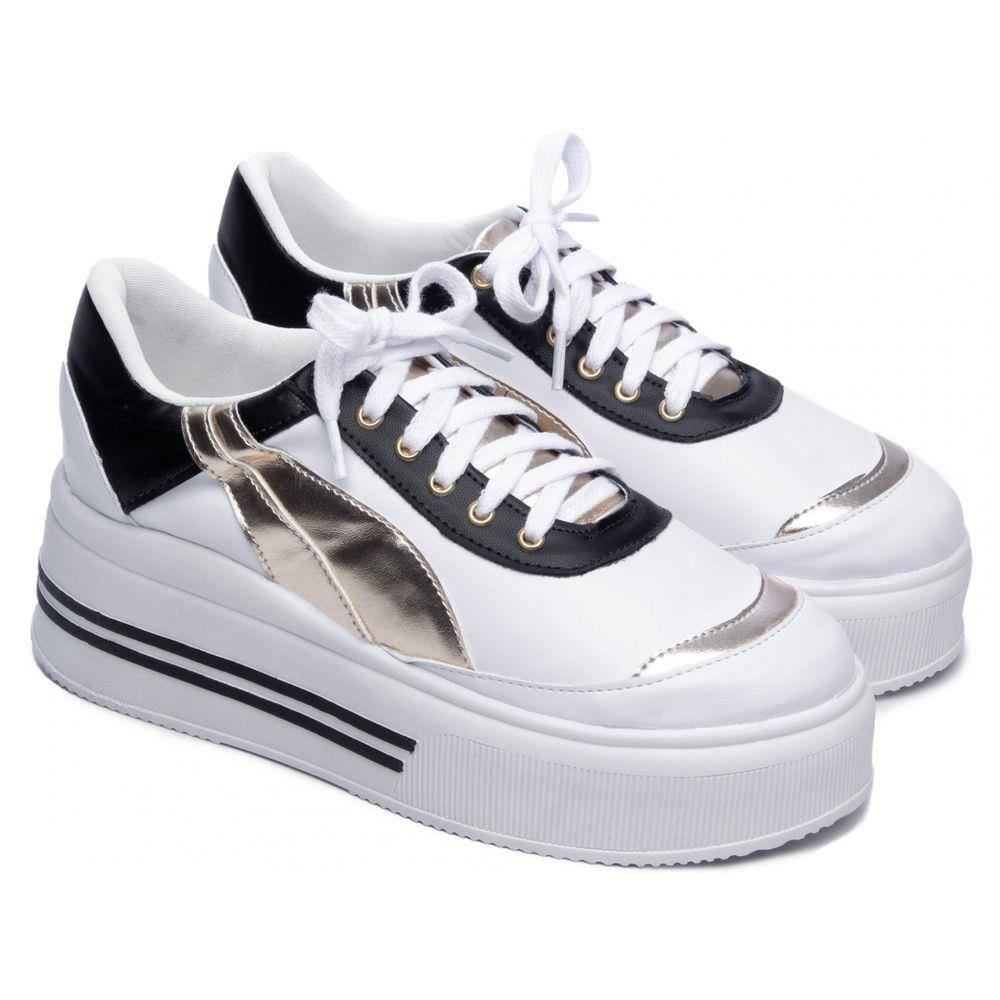 Tênis Feminino Branco com Dourado