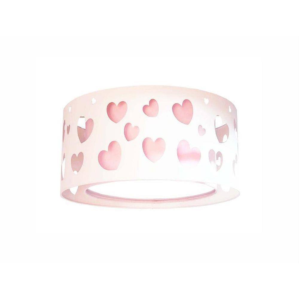 Luminária Infantil Plafon Corações Duplo - Rosa 30X16