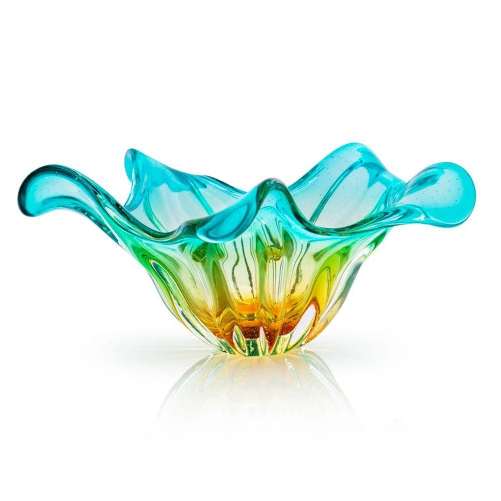 Centro De Mesa Em Cristal Murano Verde E Âmbar São Marcos