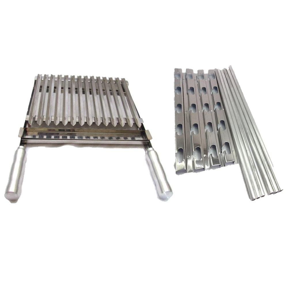Grelha Argentina Inox 60Cm E Suportes Churrasqueira Até 90Cm
