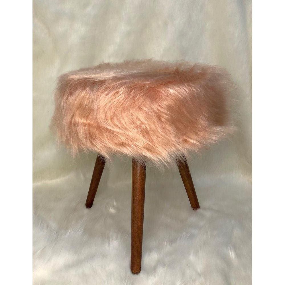 Puff Banqueta Para Bancada De Make Pelúcia Rosa Queimado