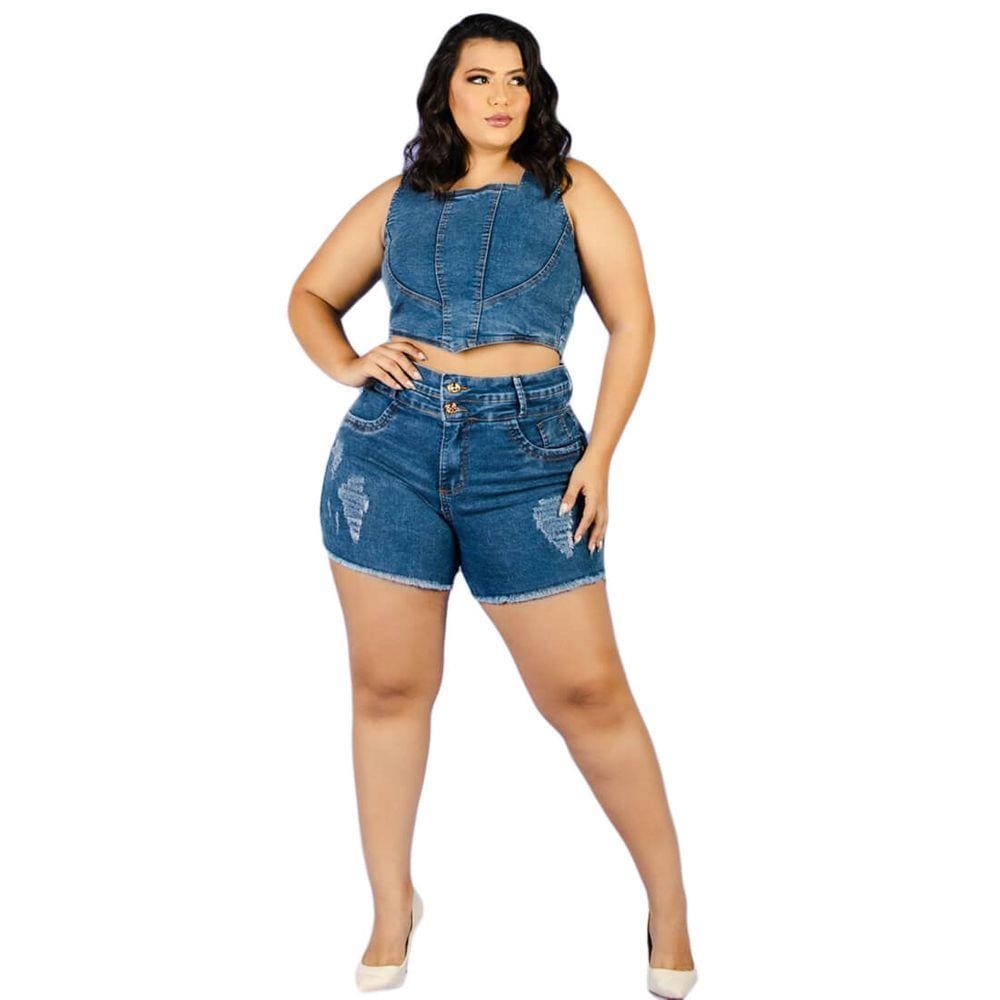 Short Feminino Plus Size Jeans Dois Cós Modelo Bermuda