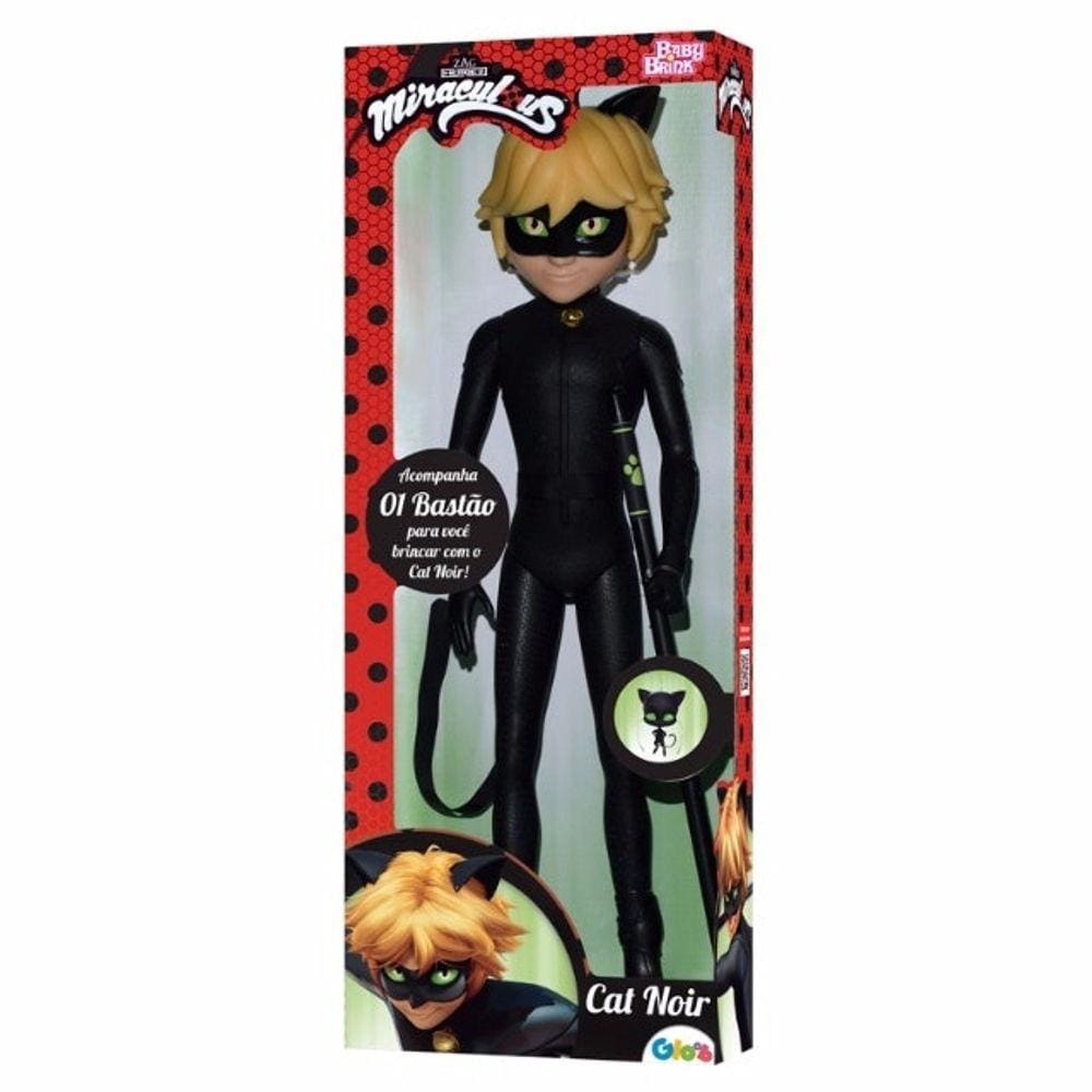 Brinquedo Miraculous Cat Noir Baby Brink 55cm Com Bastão