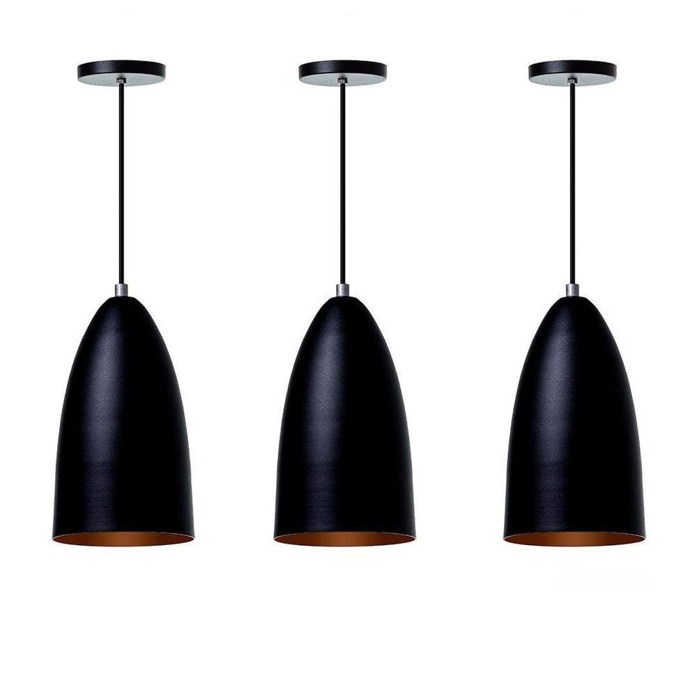 Kit 3 Lustre Pendente Bala M Preto Alumínio Decoração