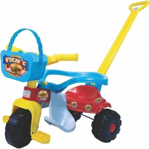 Triciclo Infantil Passeio e Pedal Velobaby com Empurrador Azul