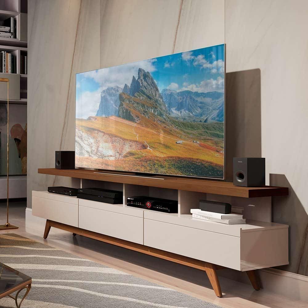 Rack Para Sala Retrô Com Pés Palito Vivare 1.8 Wood Off White Freijó Germai