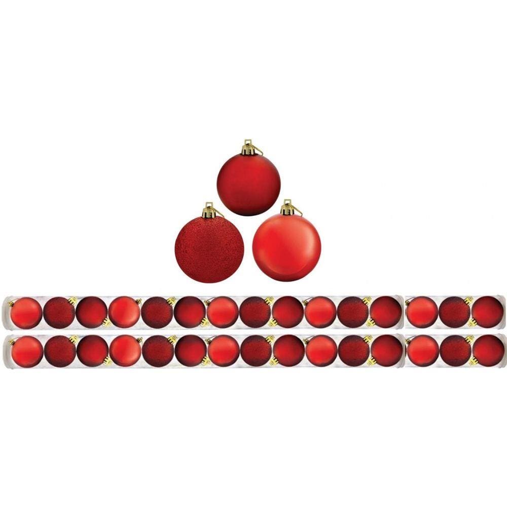 Super Kit 30 Bolas De Natal Glitter, Lisa e Fosca Vermelha 4cm - Rio Master