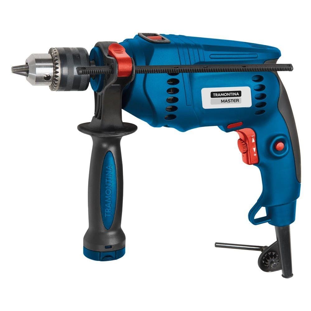 Furadeira de Impacto Tramontina 1/2" para Uso Profissional com Empunhadura Auxiliar Velocidade Variável e Sistema de Reversão Azul – 127 Volts