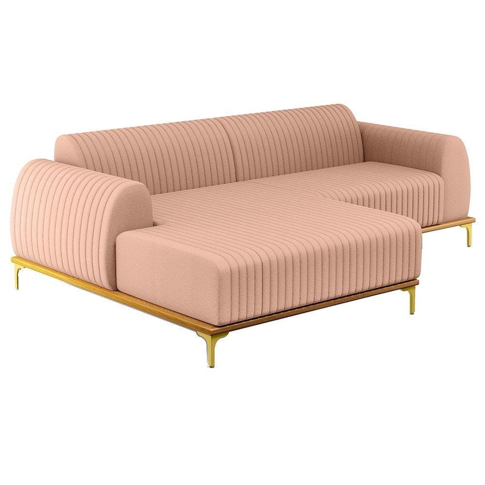 Sofá 255cm 4 Lugares com Chaise Esquerdo Pés Gold Molino C-105 Linho Rosê - Domi