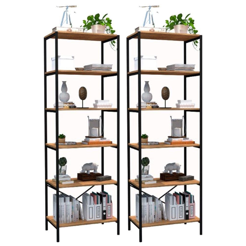 Kit 2 Estantes Livreiro Multiuso Estilo Industrial 180cm 6 Prateleiras Trento Demolição/Preto- Artefamol