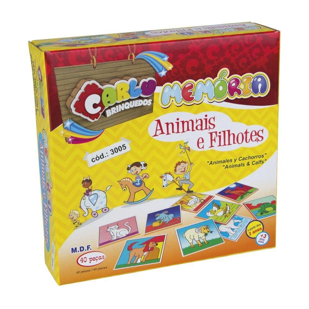 Jogo Educativo Memoria Animais e Filhotes 40 peças em MDF