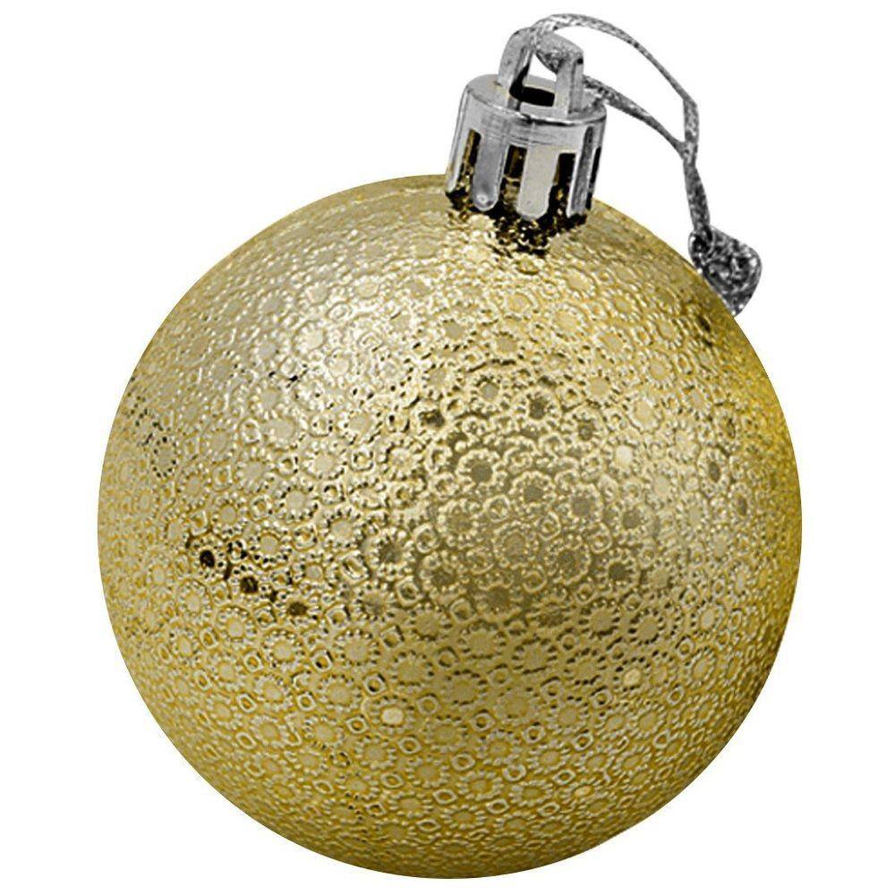 Kit 60 Bolas Enfeite Árvore Natalino Rugada 70mm Dourado