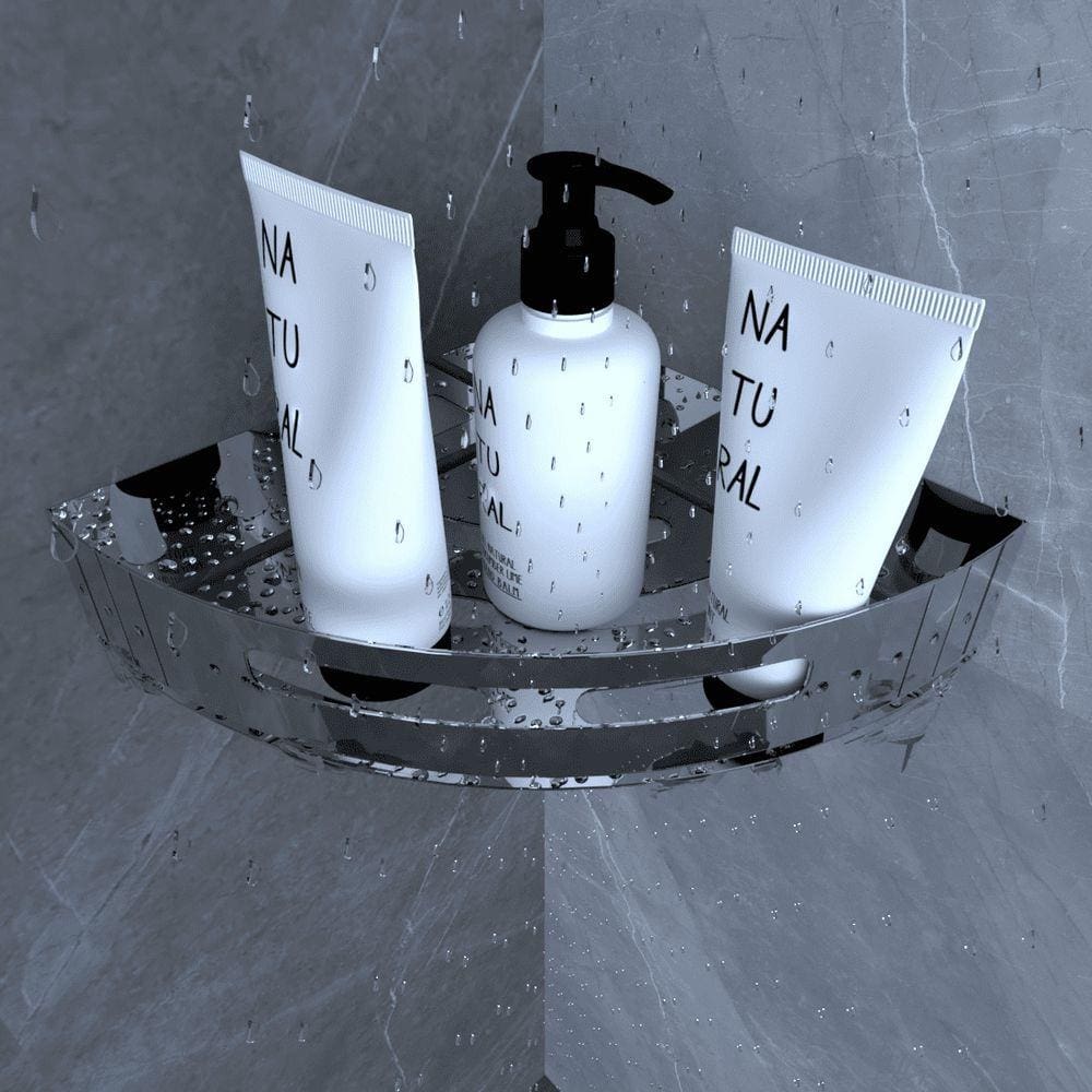 Suporte Porta Shampoo Para Banheiro De Canto Inox Brilhante