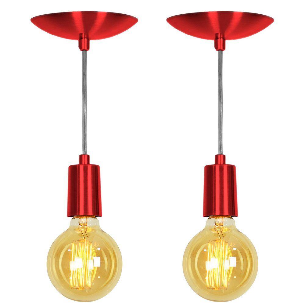 Kit 2 Pendente Tubo Cilindro Alumínio Cereja Fio 1.20m