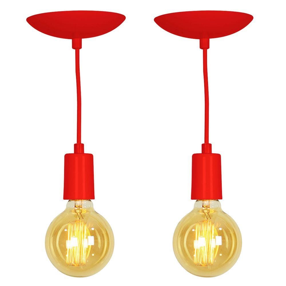 Kit 2 Pendente Tubo Cilindro Alumínio Vermelho Fio 1.20m