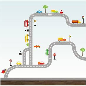 Adesivo de Parede Infantil Pista Carrinhos Trânsito