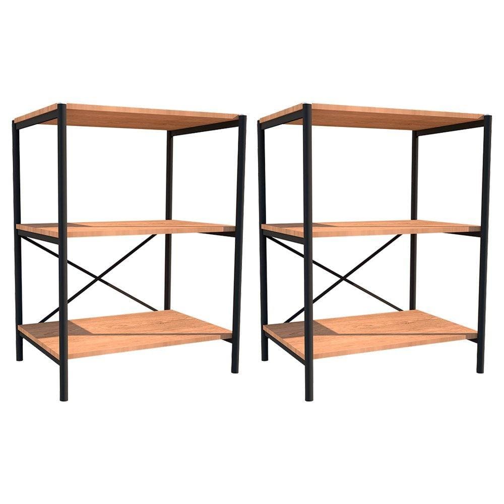 Kit 2 Sapateiras Multiuso Hall de Entrada 60cm 3 Prateleiras Padova Demolição/Preto - Artefamol