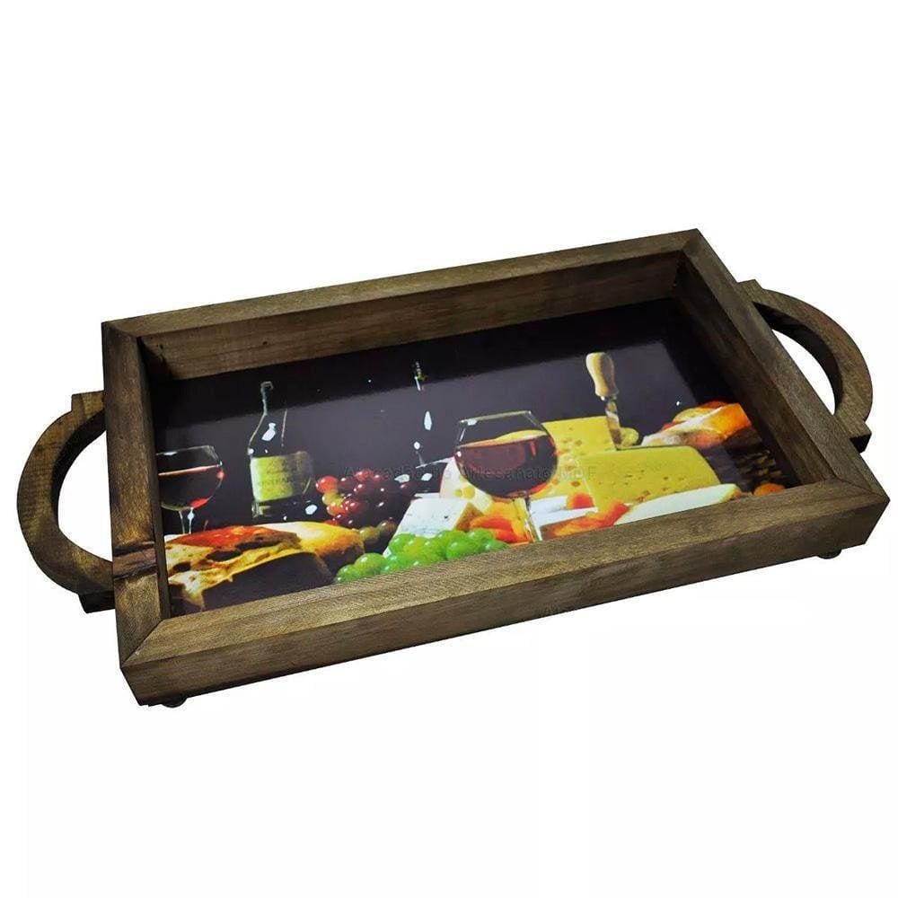 Bandeja Com Alça - Café Da Manhã - Suporte Bebidas - Vinhos