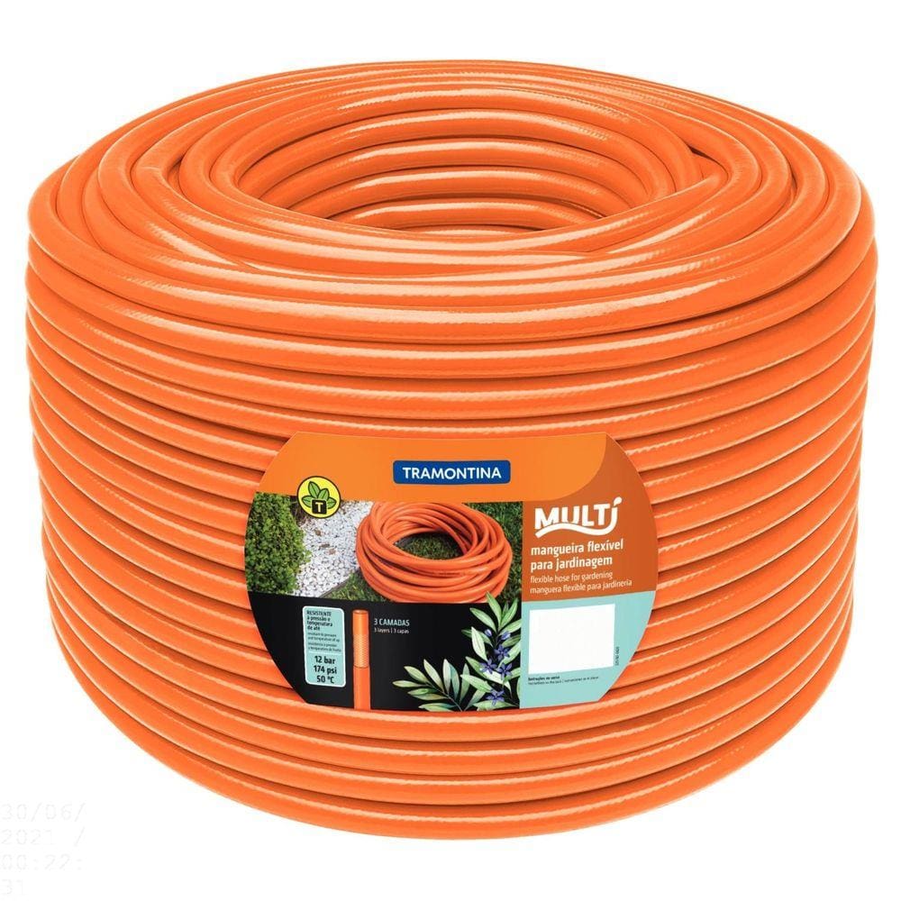 Mangueira Multi 3/4" Tramontina Laranja em PVC 3 Camadas 100 m Tramontina