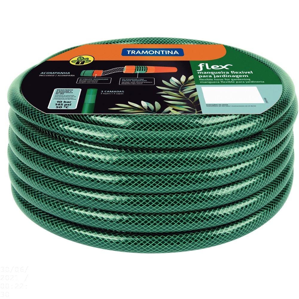 Mangueira Flex Tramontina Verde em PVC 3 Camadas 30 m com Engate Rosqueado e Esguicho Tramontina