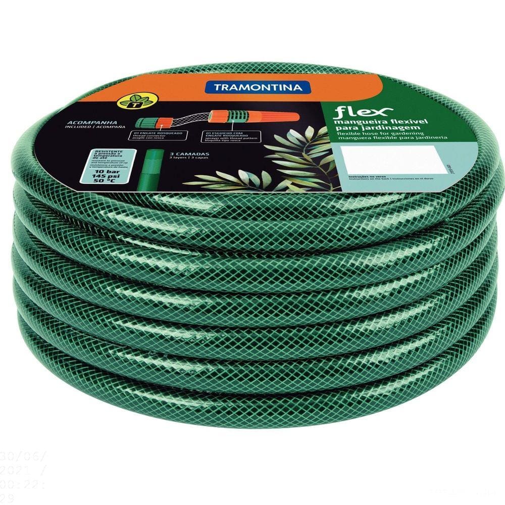 Mangueira Flex Tramontina Verde em PVC 3 Camadas 20 m com Engate Rosqueado e Esguicho Tramontina