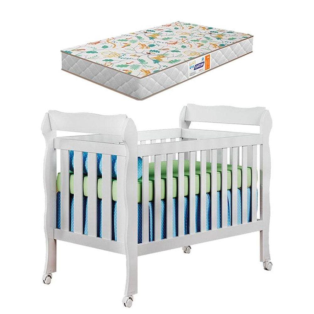 Berço Americano Lila Branco Brilho com Colchão Gazin - Carolina