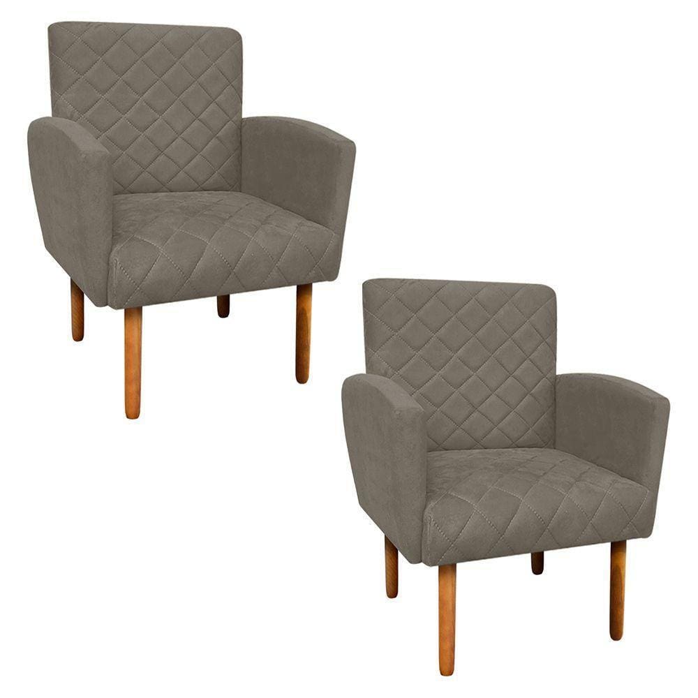 Kit 02 Poltronas Veronês Suede Marrom Rato Pés Palito