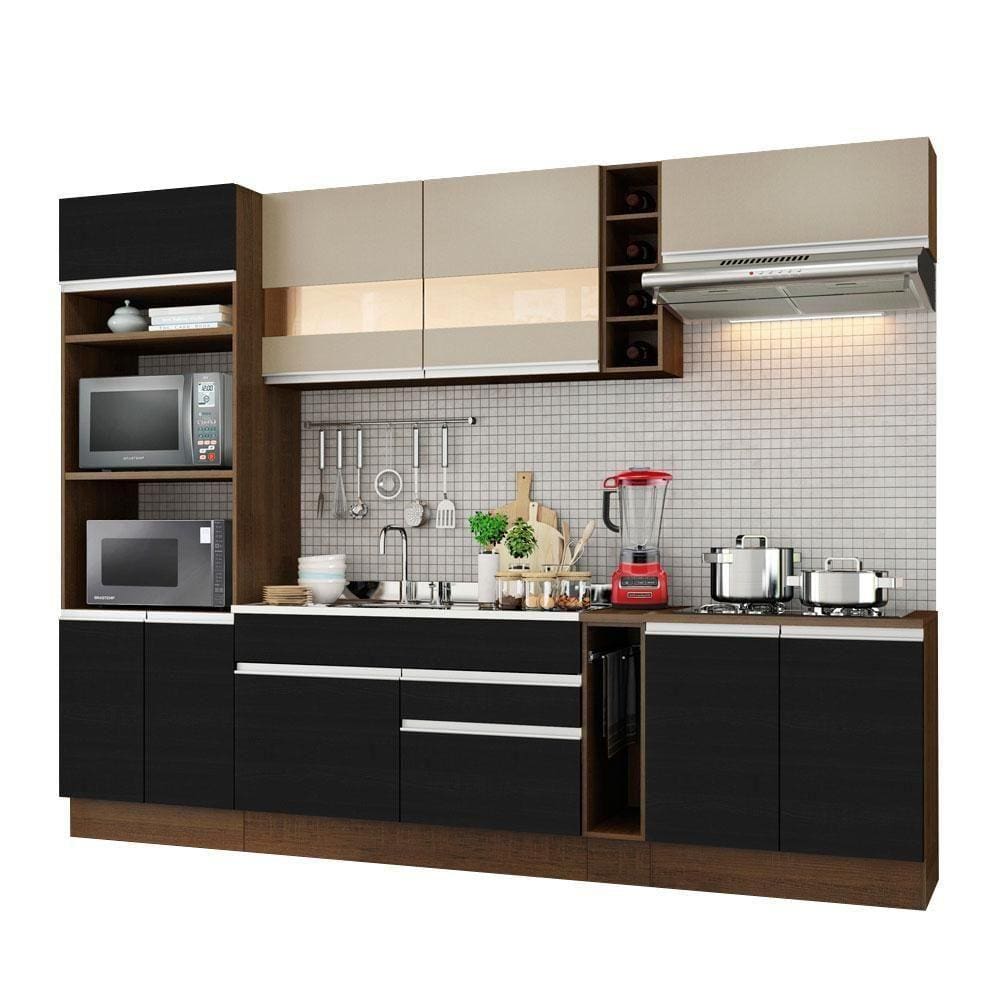 Armário de Cozinha Vicenza com Balcão Rustic Preto Rustic