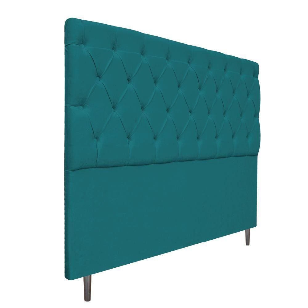 Cabeceira Estofada Liverpool 140cm Casal Azul Turquesa